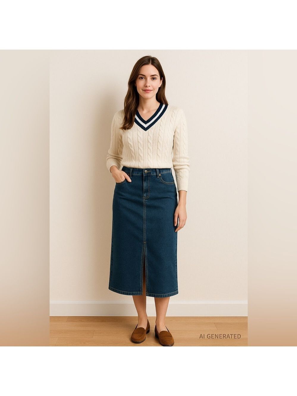 Northern Reflections 14 Indigo Denim Midi Skirt Stretch Classic